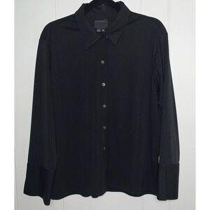 Mary Deangelis  Button-Down Shirt Size M Black‎ Button Cuff Sleeve Minimalist